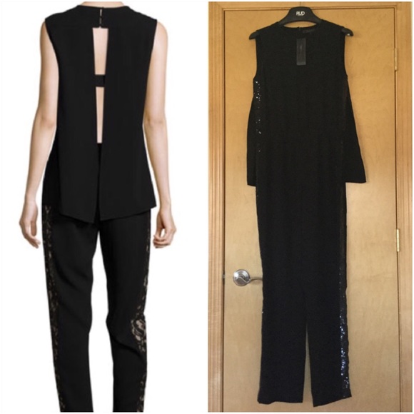 BCBGMaxAzria Pants - BCBGMAXAZRIA Victorya Split-Back Sequin eJumpsuit